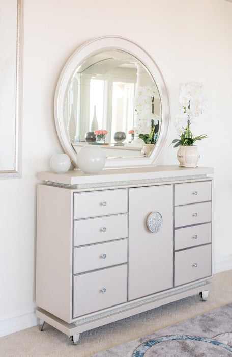 Glimmering Heights Upholstered Dresser in Ivory