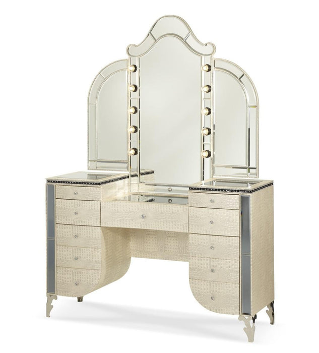 Hollywood Swank Upholstered Vanity in Crystal Croc