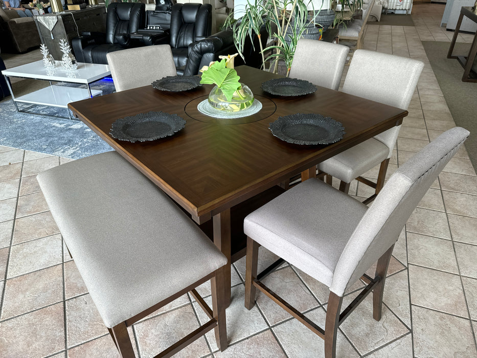 6257 Counter table , 4 chairs and bench $599