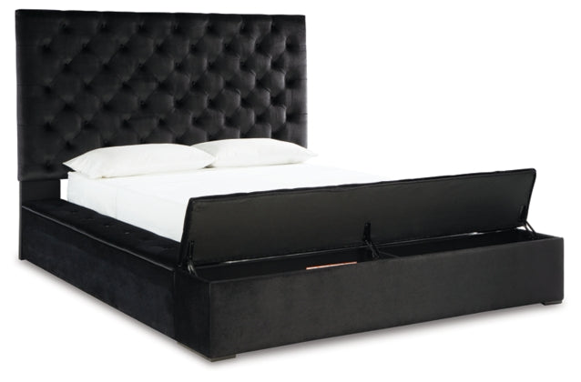 Lindenfield Black Upholstered Platform Queen Bed with Storage