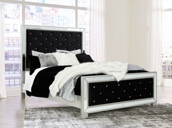 Lindenfield Black and Silver Upholstered Panel Queen Bed