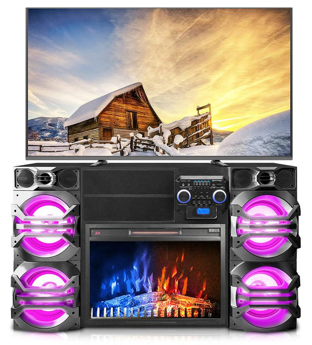 XFire Professional TV Stand Entertainment Center with Color Changing Fireplace & Integrated Space Heater